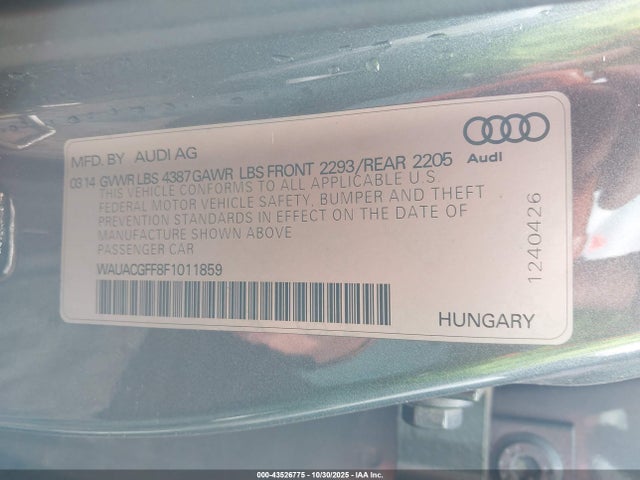 43526775 :رقم المزاد ، WAUACGFF8F1011859 vin ، 2015 Audi A3 1.8t Premium مزاد بيع