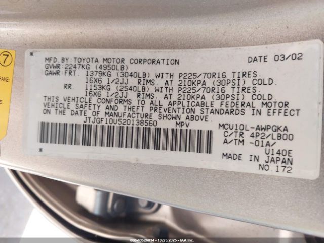 2002 LEXUS RX 300 JTJGF10U520138560 Photo 8