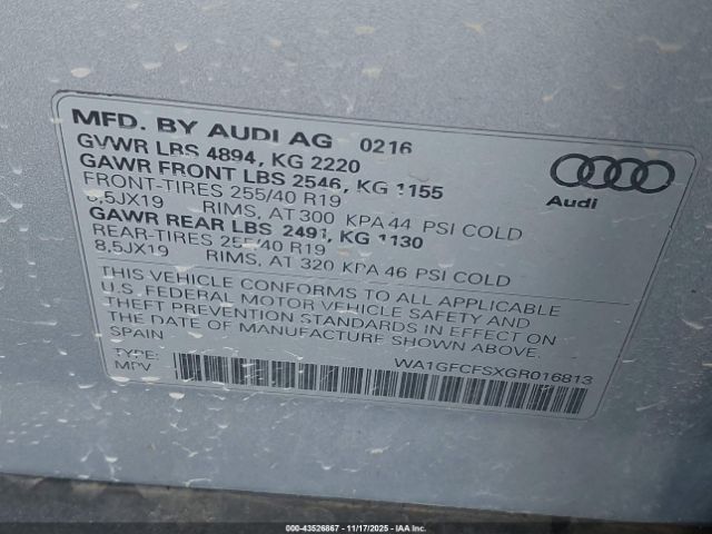 2016 AUDI Q3 WA1GFCFSXGR016813 Photo 8