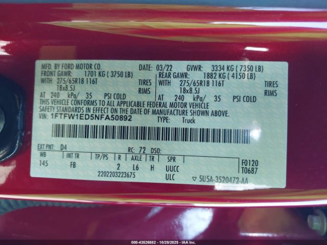 2022 FORD F-150 1FTFW1ED5NFA50892 Photo 8