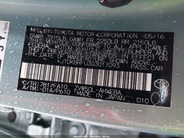 JTDKBRFU3G3017093 Toyota Prius Two