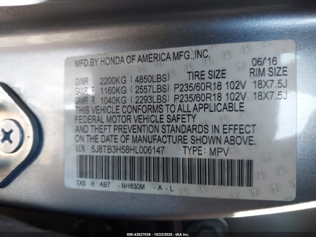 5J8TB3H58HL006147 Acura Rdx Technology Acurawatch Plus Packages/w/technology Package