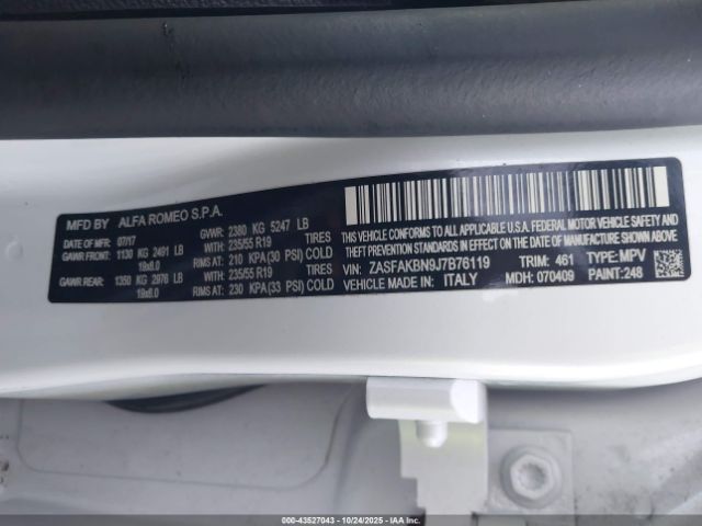 2018 ALFA ROMEO STELVIO ZASFAKBN9J7B76119 Photo 8