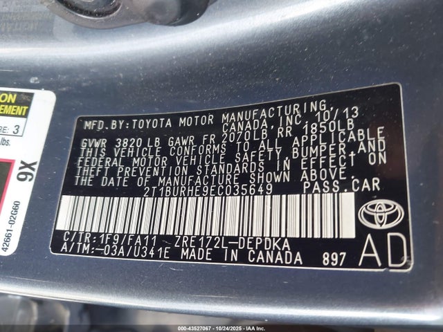 Toyota 2zr-fe 2014 2T1BURHE9EC035649 Image 9