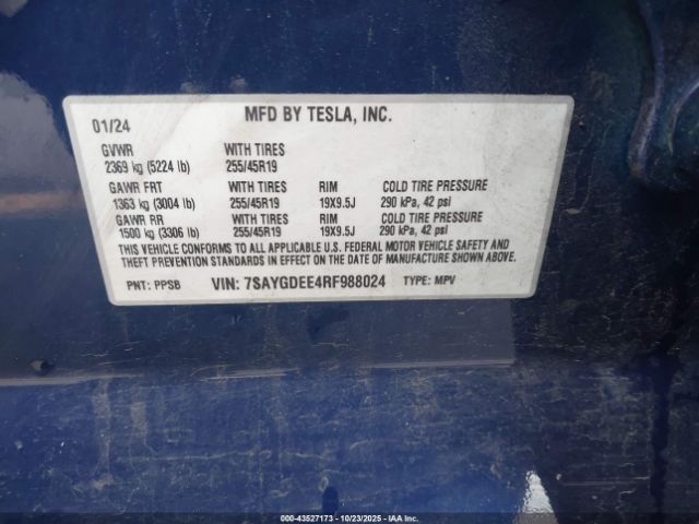 2024 TESLA MODEL Y 7SAYGDEE4RF988024 Photo 8