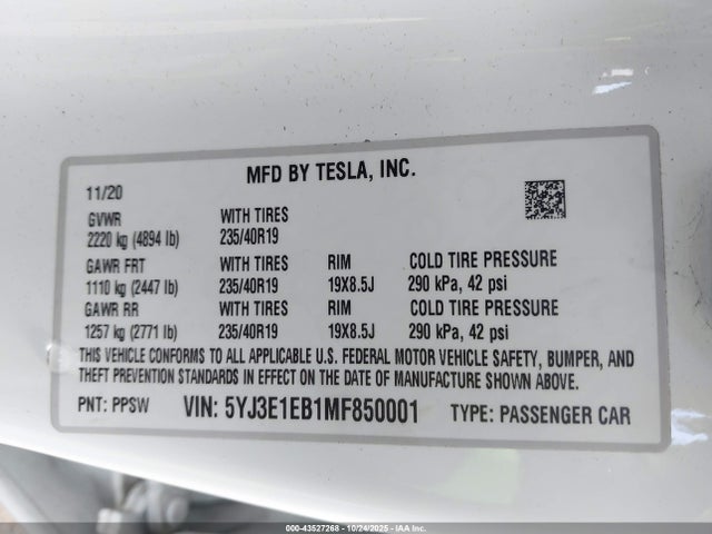 2021 TESLA MODEL 3 5YJ3E1EB1MF850001 Photo 8