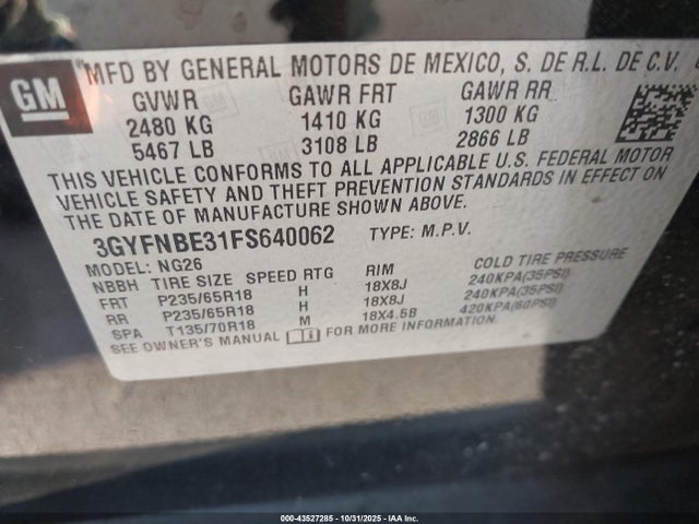 2015 CADILLAC SRX 3GYFNBE31FS640062 Photo 8