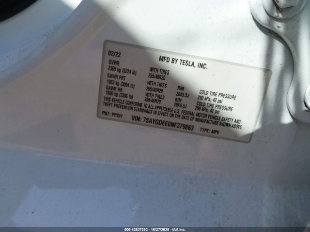 2022 TESLA MODEL Y 7SAYGDEE0NF379863 Photo 8