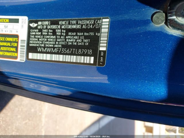 2007 MINI COOPER S WMWMF73567TL87918 Photo 8