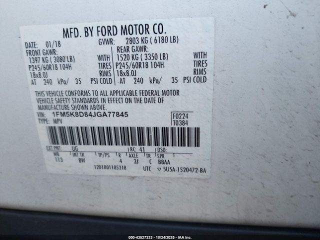 2018 FORD EXPLORER 1FM5K8D84JGA77845 Photo 8