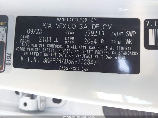 3KPF24AD5RE702347 KIA Forte Lxs