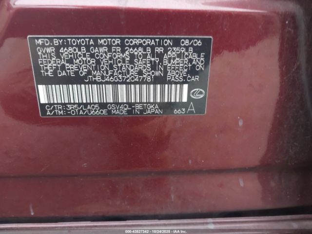 2007 LEXUS ES 350 JTHBJ46G372047781 Photo 8