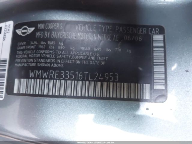 2006 MINI COOPER S WMWRE33516TL24953 Photo 8