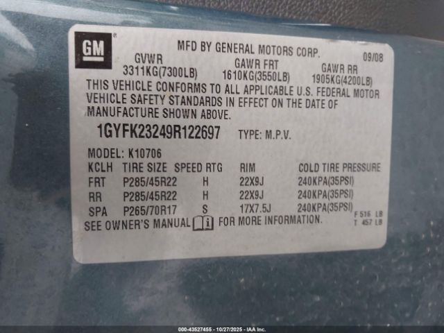 2009 CADILLAC ESCALADE 1GYFK23249R122697 Photo 8