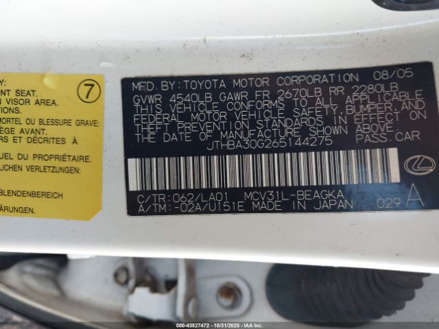 2006 LEXUS ES 330 JTHBA30G265144275 Photo 8