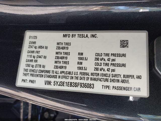2025 TESLA MODEL 3 5YJ3E1EB3SF936083 Photo 8