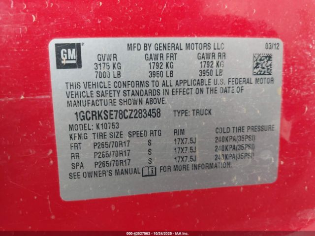 2012 CHEVROLET SILVERADO 1500 1GCRKSE78CZ283458 Photo 8