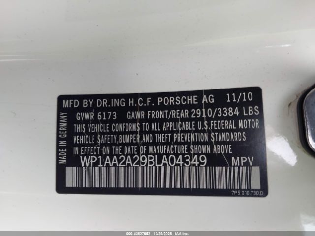 2011 PORSCHE CAYENNE WP1AA2A29BLA04349 Photo 8