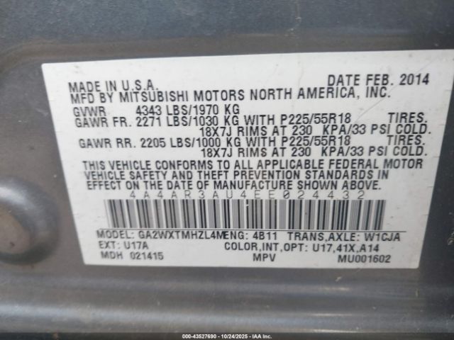 2014 MITSUBISHI OUTLANDER SPORT 4A4AR3AU4EE024432 Photo 8