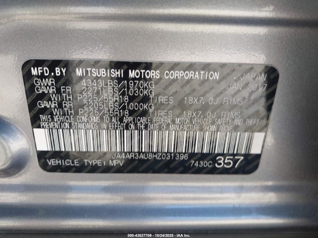 2017 MITSUBISHI OUTLANDER SPORT JA4AR3AU8HZ031396 Photo 8