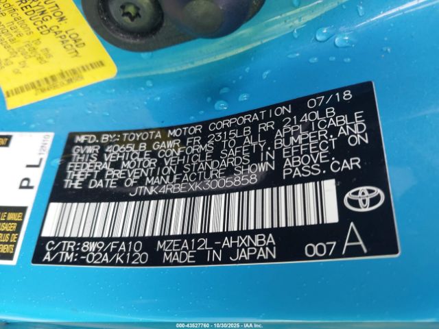 2019 TOYOTA COROLLA JTNK4RBEXK3005858 Photo 8