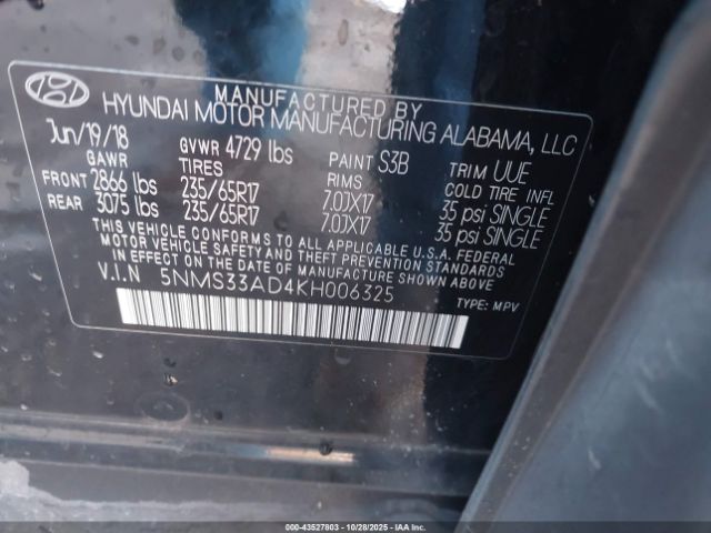 2019 HYUNDAI SANTA FE 5NMS33AD4KH006325 Photo 8