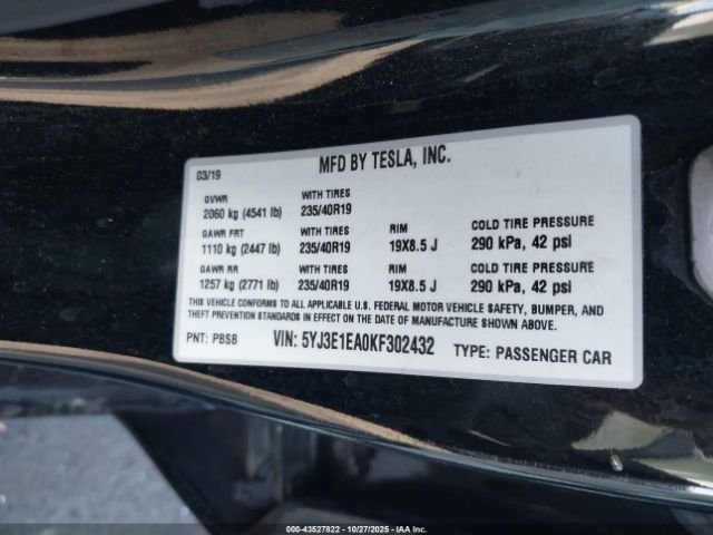 2019 TESLA MODEL 3 5YJ3E1EA0KF302432 Photo 8