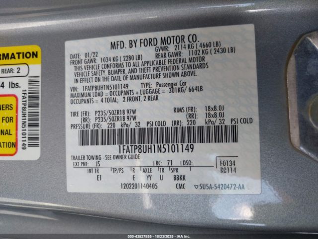 2022 FORD MUSTANG 1FATP8UH1N5101149 Photo 8