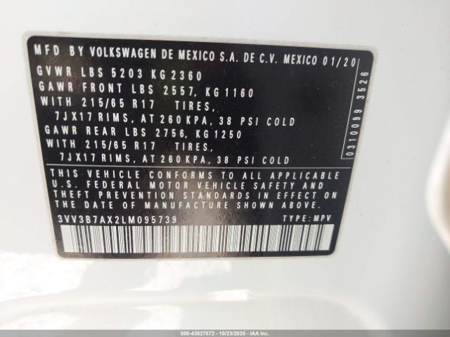 2020 VOLKSWAGEN TIGUAN 3VV3B7AX2LM095739 Photo 8