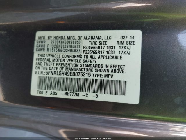 2014 HONDA ODYSSEY 5FNRL5H49EB076215 Photo 8