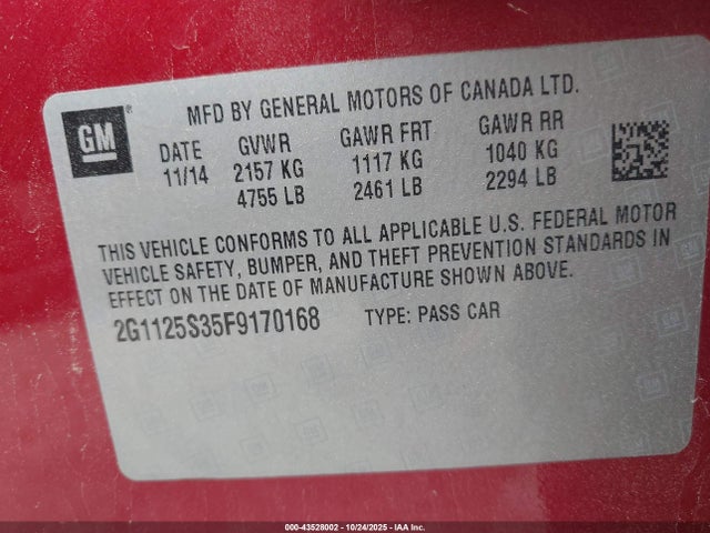 Chevrolet Impala 2lt 2015 2G1125S35F9170168 Image 9