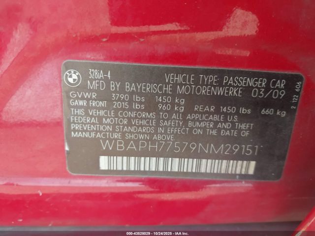 2009 BMW 328I WBAPH77579NM29151 Photo 8