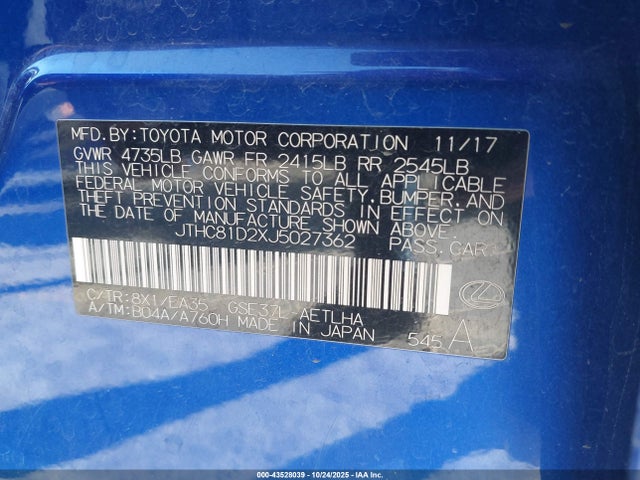 Lexus IS 300 2018 JTHC81D2XJ5027362 Image 9