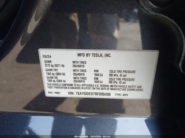 2024 TESLA MODEL Y 7SAYGDED7RF095496 Photo 8
