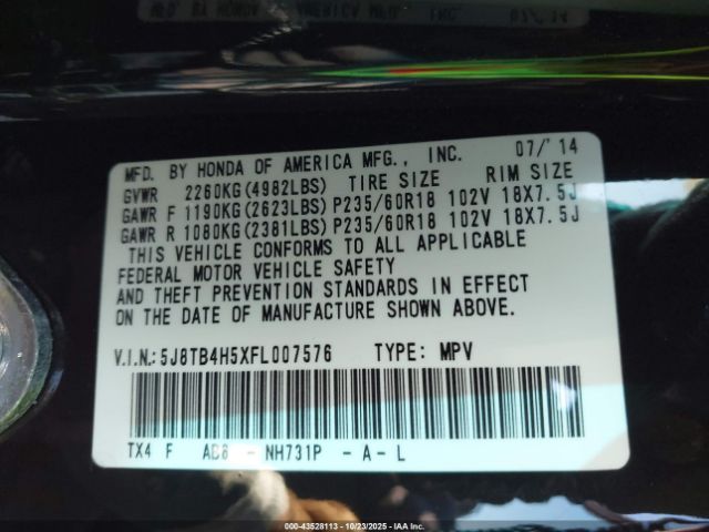 2015 ACURA RDX 5J8TB4H5XFL007576 Photo 8