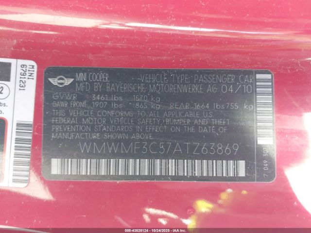 2010 MINI COOPER WMWMF3C57ATZ63869 Photo 8