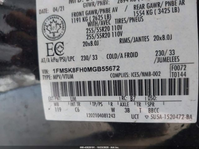 2021 FORD EXPLORER 1FMSK8FH0MGB55672 Photo 8