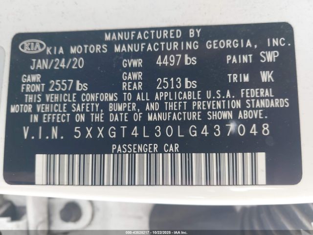 2020 KIA OPTIMA 5XXGT4L30LG437048 Photo 8