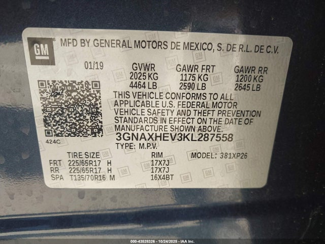 3GNAXHEV3KL287558 Chevrolet EQUINOX LS