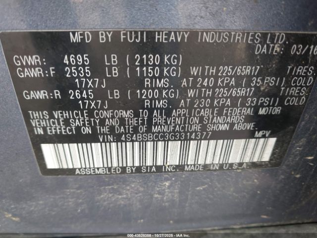 2016 SUBARU OUTBACK 4S4BSBCC3G3314377 Photo 8