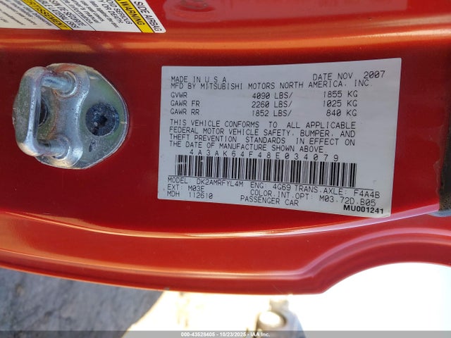 2008 MITSUBISHI ECLIPSE 4A3AK64F48E034079 Photo 8