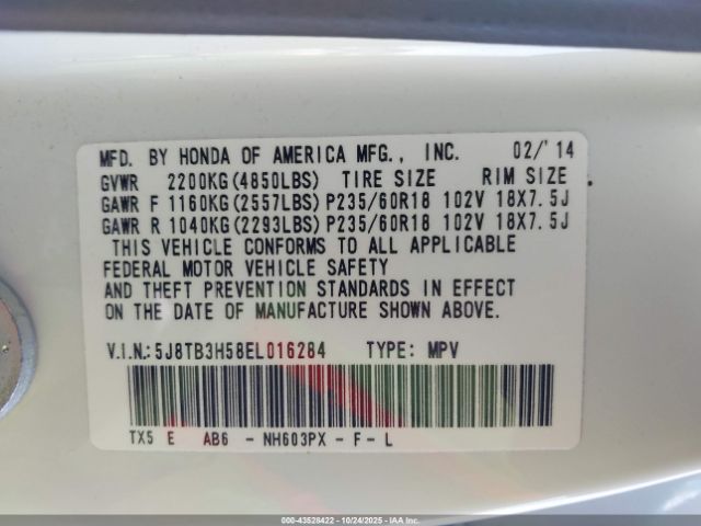 2014 ACURA RDX 5J8TB3H58EL016284 Photo 8