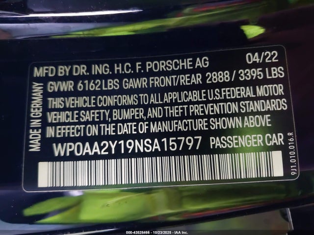 WP0AA2Y19NSA15797 Porsche Taycan