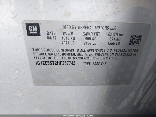 1G1ZE5ST2HF257742 Chevrolet MALIBU 1LT