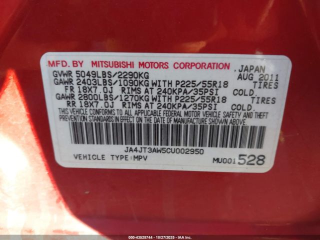 2012 MITSUBISHI OUTLANDER JA4JT3AW5CU002950 Photo 8