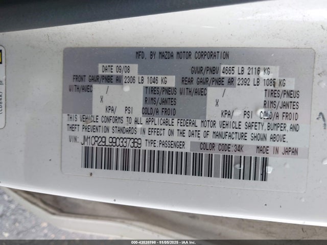 43528790 :رقم المزاد ، JM1CR29L990337369 vin ، 2009 Mazda Mazda5 Sport مزاد بيع