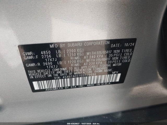 4S4BTACC1S3170098 Subaru Outback Premium