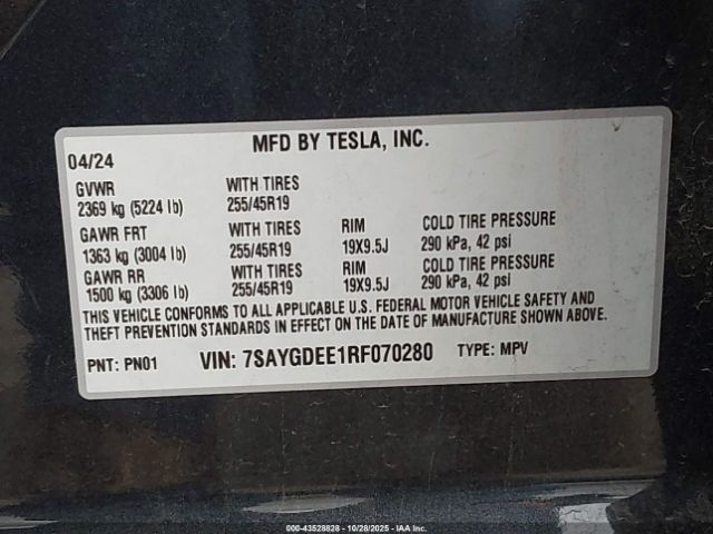 2024 TESLA MODEL Y 7SAYGDEE1RF070280 Photo 8