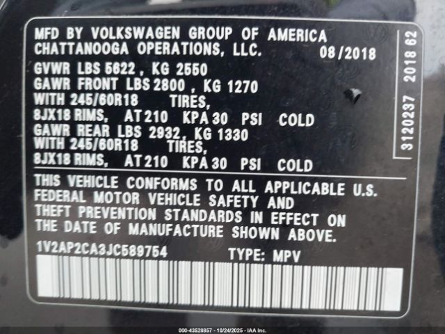 2018 VOLKSWAGEN ATLAS 1V2AP2CA3JC589754 Photo 8