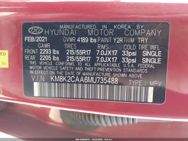 2021 HYUNDAI KONA KM8K2CAA6MU735488 Photo 8
